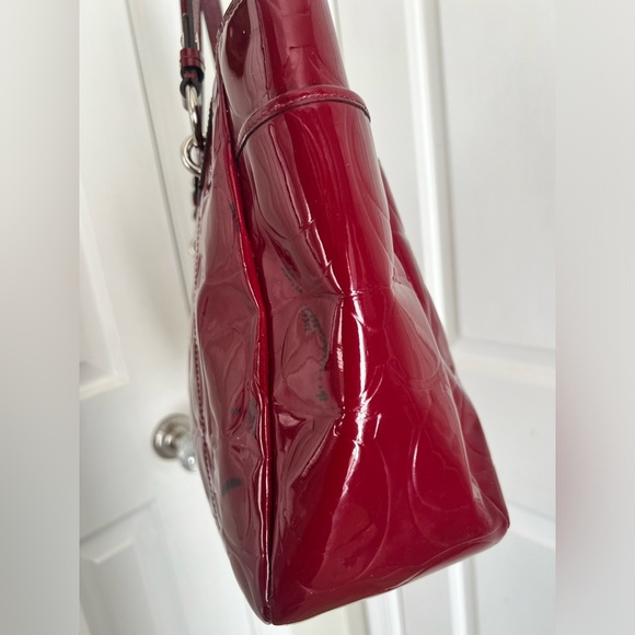 Coach Gallery Embossed Garnet Patent Leather Tote - Picture 4 of 14